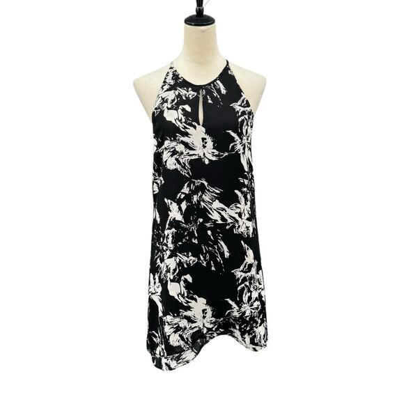 Parker NWT Black & White Floral Sleeveless Keyhole A-line Mini Shift Party Dress - Picture 1 of 14